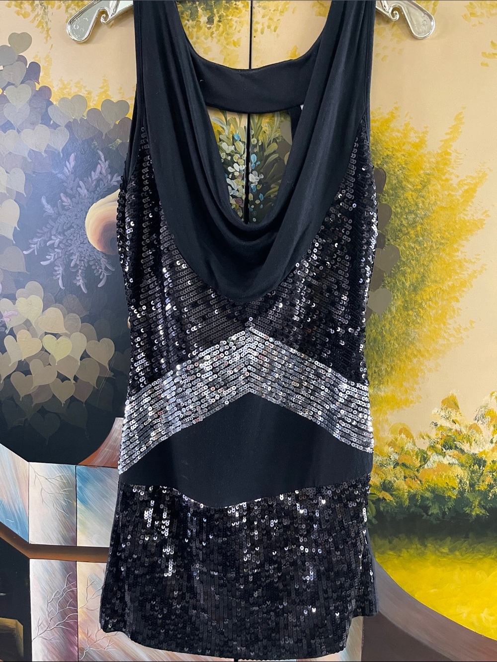 a'gaci Black and Silver Sequin Mini Dress